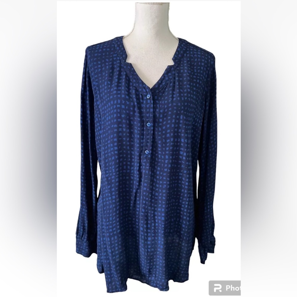 Marina Sport Women's Blouse Marina Rinaldi Navy Blue Geometric Print Size S/M